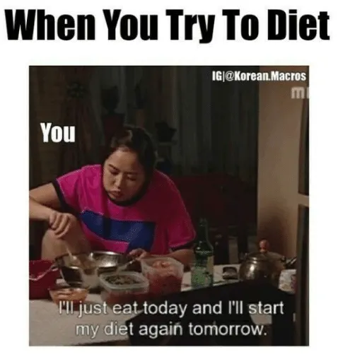 Diet Starts Tomorrow photo of lady eating saying she is trying to diet