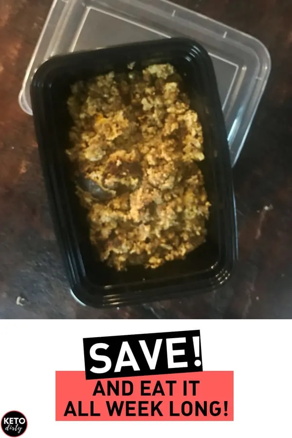 meal prep breakfast container with sausage egg cheese for crepe filling