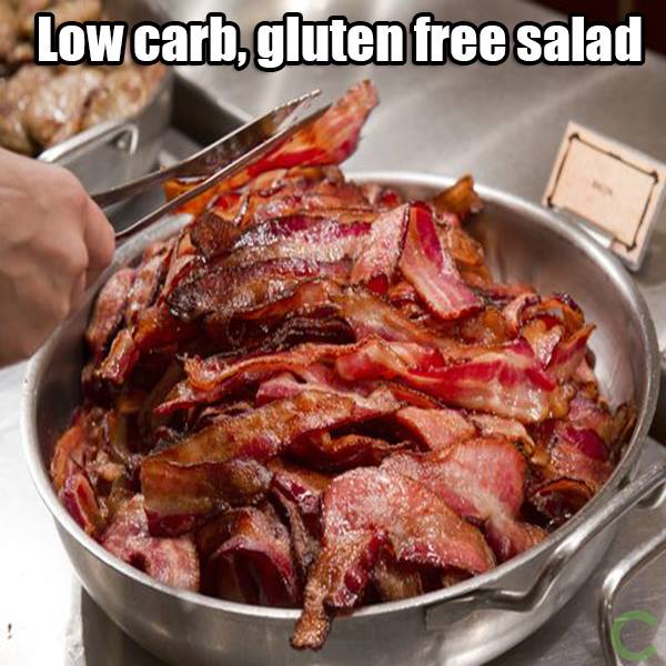 photo of low carb salad made of a bowl of bacon