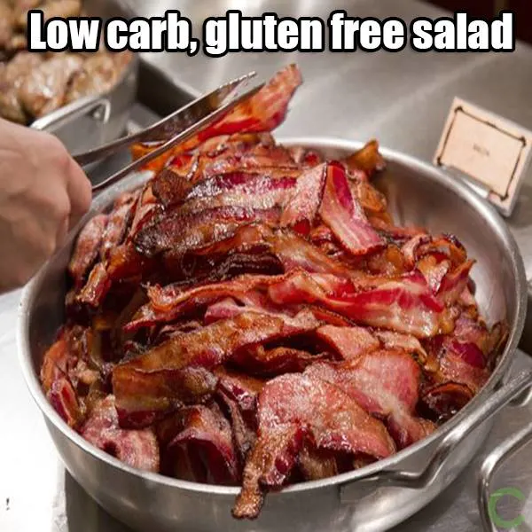 photo of low carb salad made of a bowl of bacon
