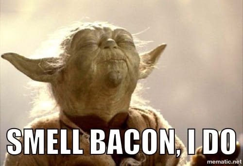 yoda funny graphic says smell bacon i do