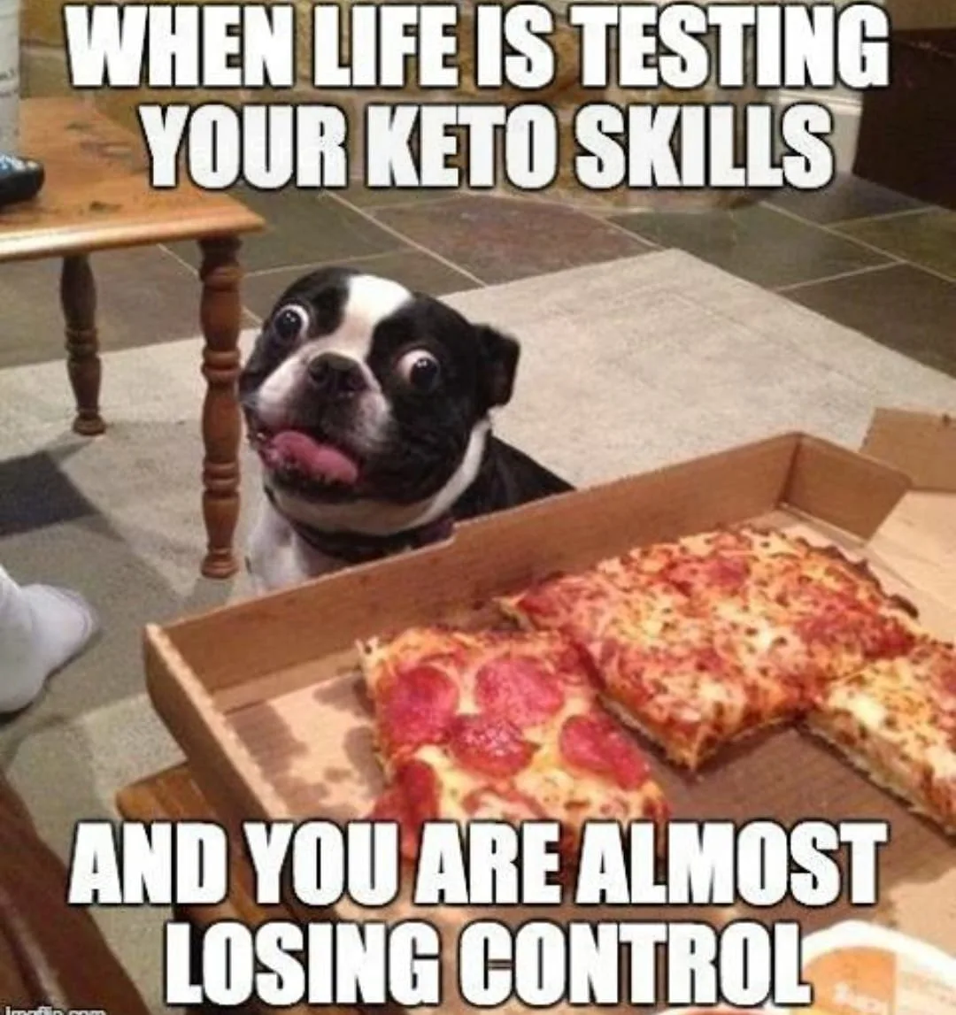 Funny Keto Meme about Appetite Control losing control of your diet dog staring at pizza funny keto meme