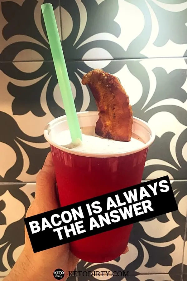 KETO bacon shake recipe bacon shake in red solo cup with straw