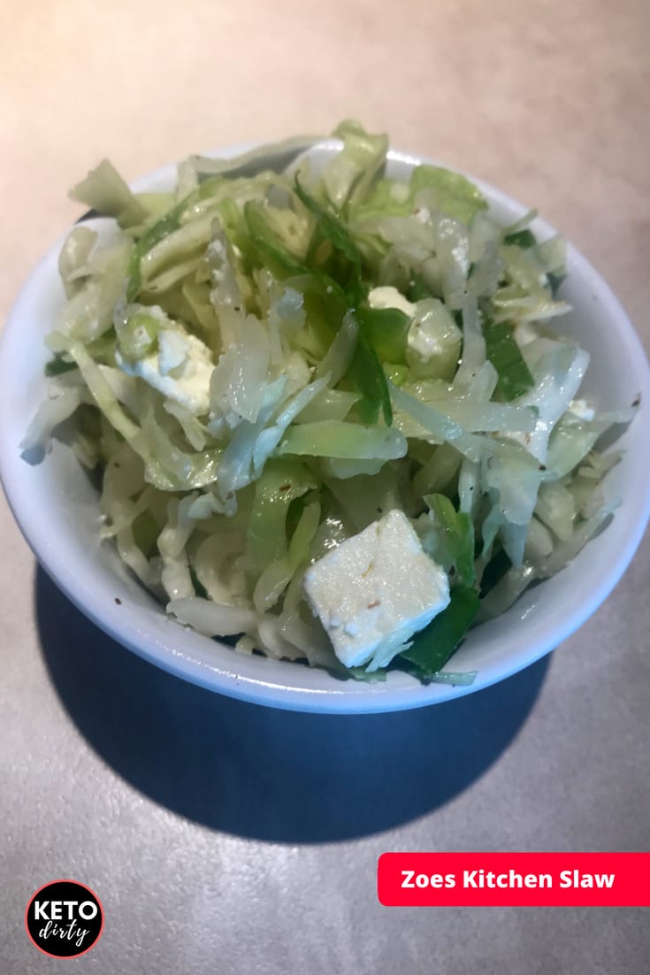 marinated slaw featuring cabbage, green onions and feta on zoes kitchen menu 