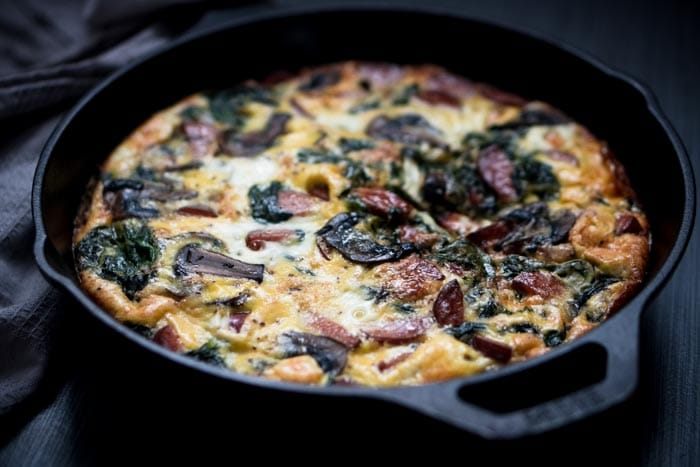 1 smoked sausage frittata recipe spinach mushroom low carb keto dairy free - Best Keto Smoked Sausage Recipes - 10+ Low Carb Dinner Ideas