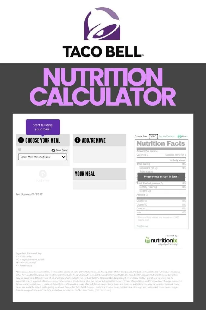 taco bell nutrition calculator