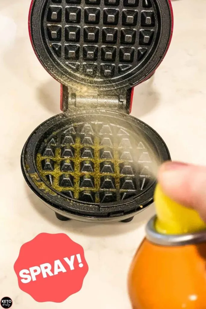 Flourless Chaffle - No Flour Low Carb Waffle 8 spray waffle maker before making flourless chaffles