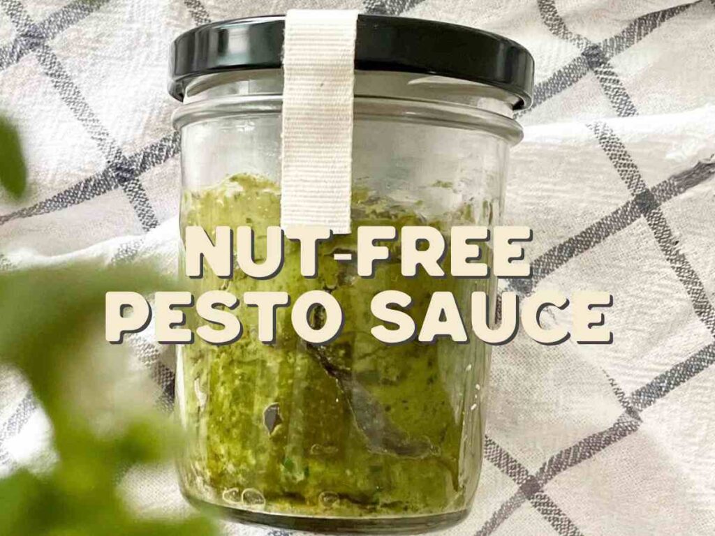 Nut-Free Pesto Sauce a full jar of keto nut free pesto sauce
