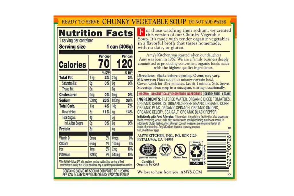 Low Carb Canned Soup - 10 Best Keto Friendly Options 6 amy chunky vegetable soup nutritional facts