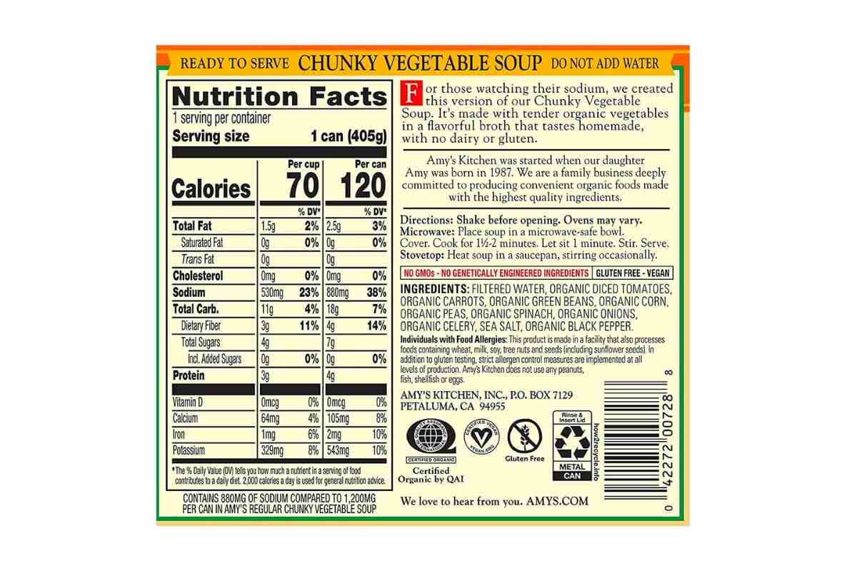 Low Carb Canned Soup - 10 Best Keto Friendly Options amy chunky vegetable soup nutritional facts