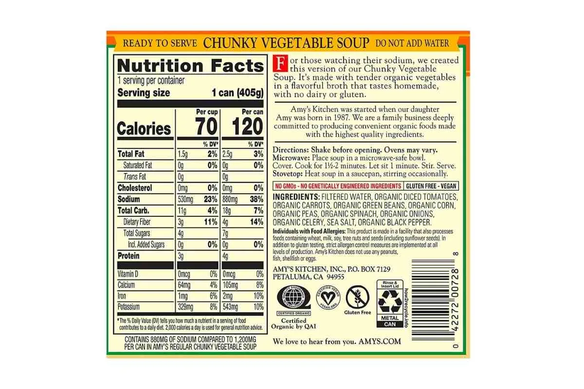Low Carb Canned Soup - 10 Best Keto Friendly Options 6 amy chunky vegetable soup nutritional facts