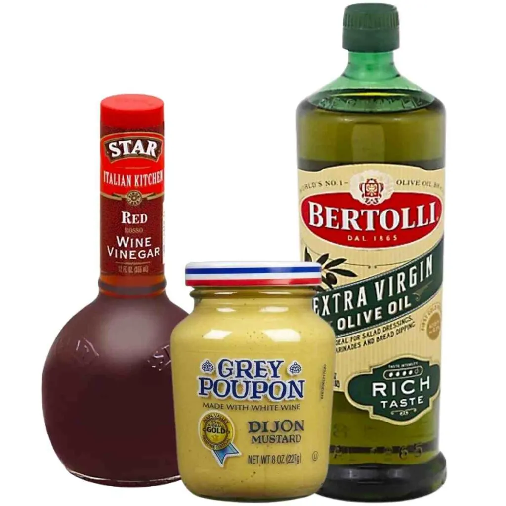 red wine vinegar, grey poupon, olive oil