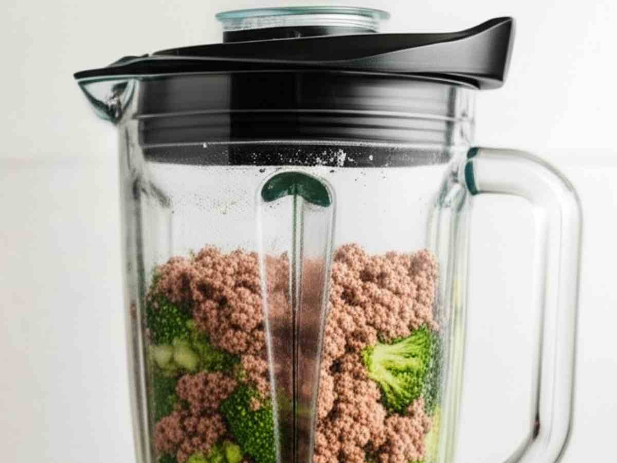 keto dog food being chopped in a blender