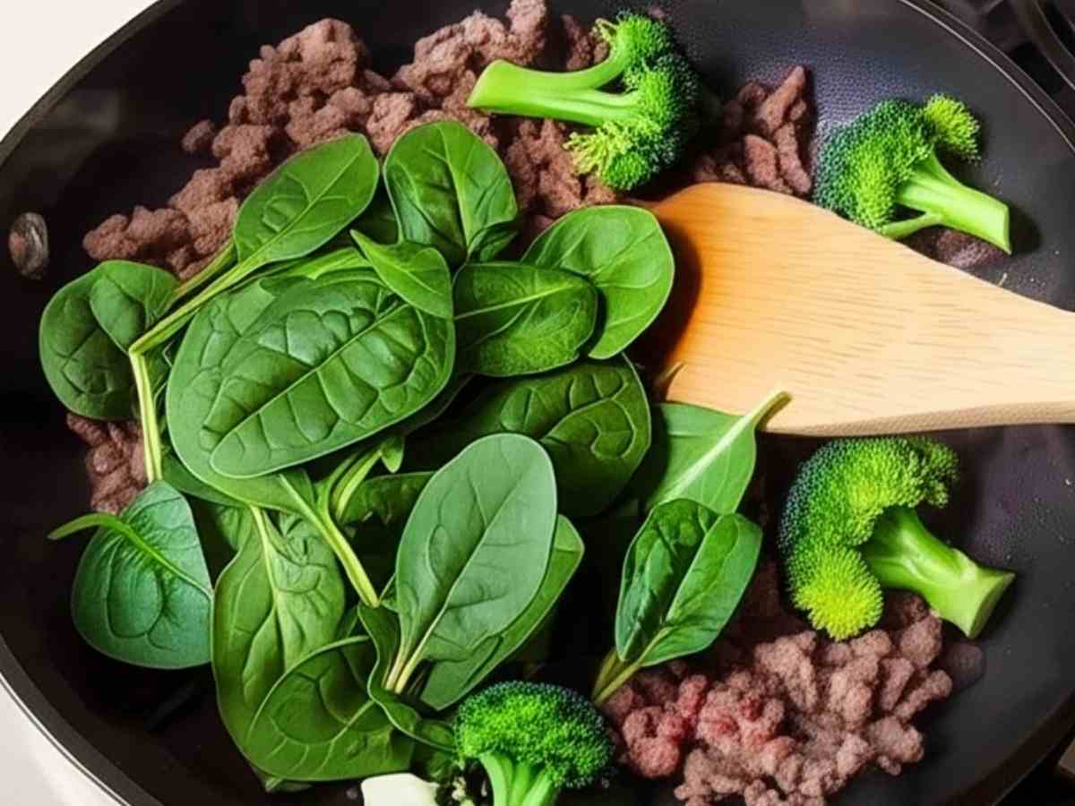 cooking keto dog food with meat and vegetables