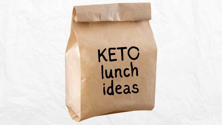 brown lunch bag with the words keto lunch ideas written on it